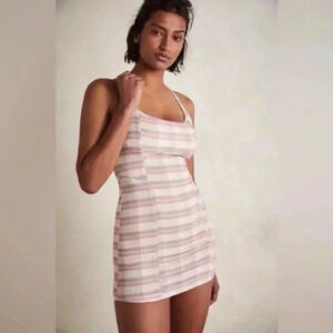 NWOT Free People Pastel just peachy Check  Mini Dress S